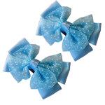 Light Blue Hair Clips with Satin Organza Bow