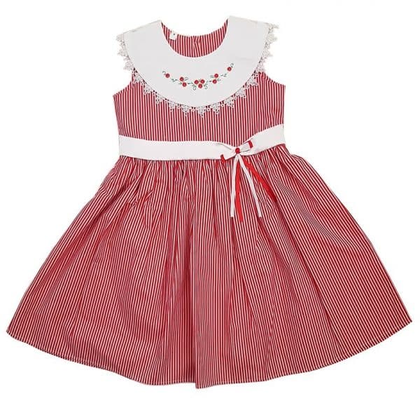 Red Stripe Sleeveless Party Frock - Font