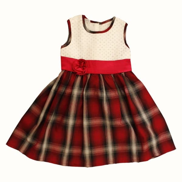 Smocked Dress with Red Satin Flower