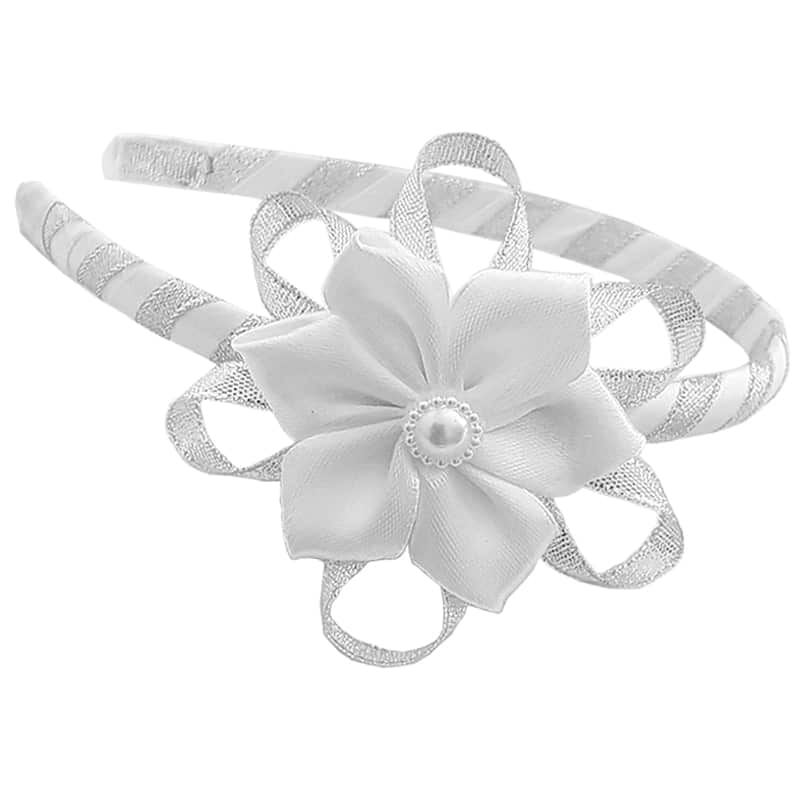 Alice Band with White Satin Flower