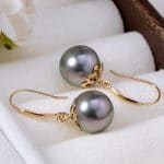 Natural Tahitian Black Pearl 18K Gold Earring Set